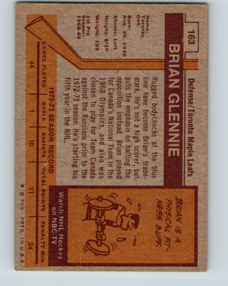 1973-74 Topps #163 Brian Glennie Toronto Maple Leafs V16682