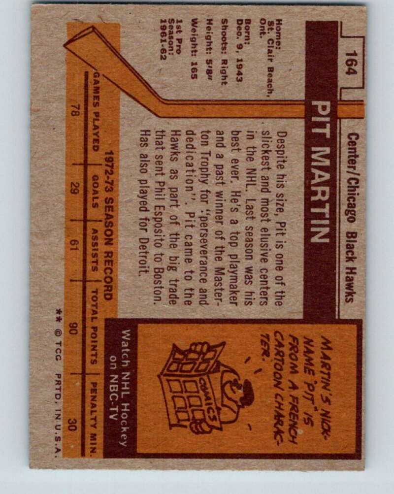 1973-74 Topps #164 Pit Martin Chicago Blackhawks V16683
