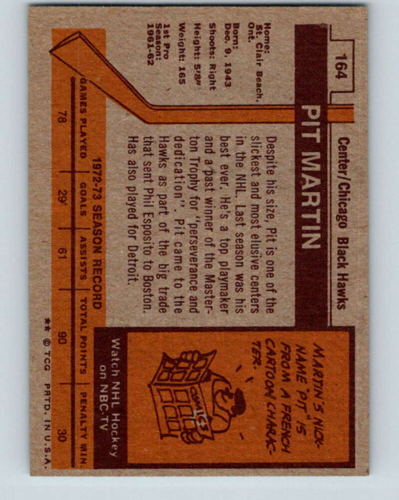 1973-74 Topps #164 Pit Martin Chicago Blackhawks V16684