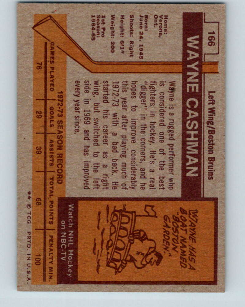 1973-74 Topps #166 Wayne Cashman Boston Bruins V16685