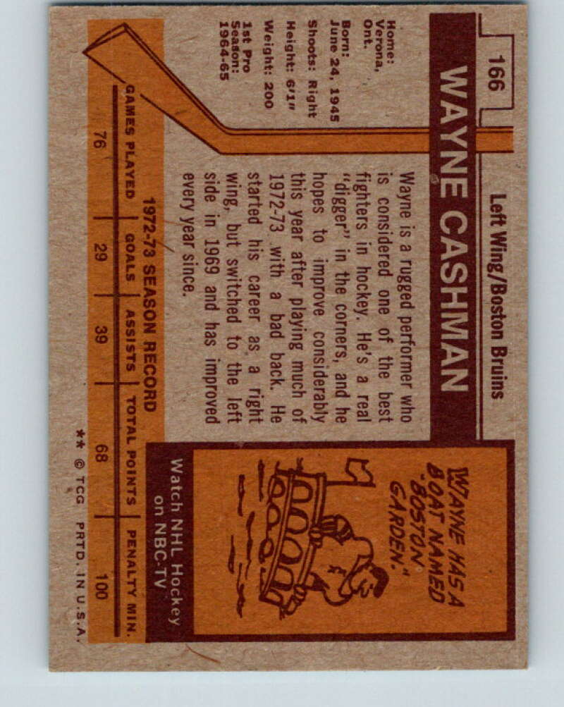 1973-74 Topps #166 Wayne Cashman Boston Bruins V16686