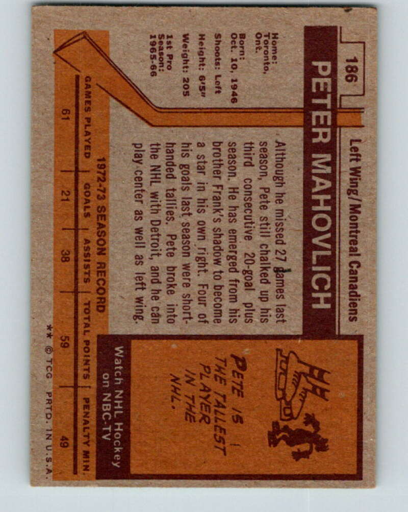 1973-74 Topps #186 Pete Mahovlich Montreal Canadiens V16696