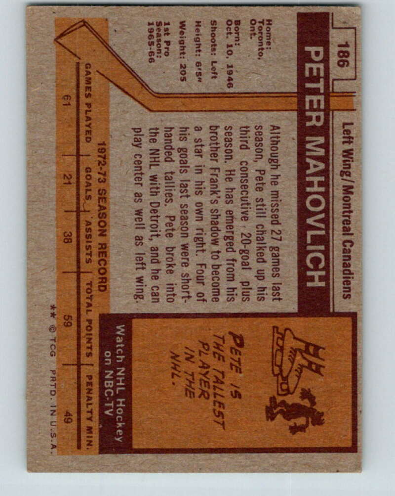 1973-74 Topps #186 Pete Mahovlich Montreal Canadiens V16697