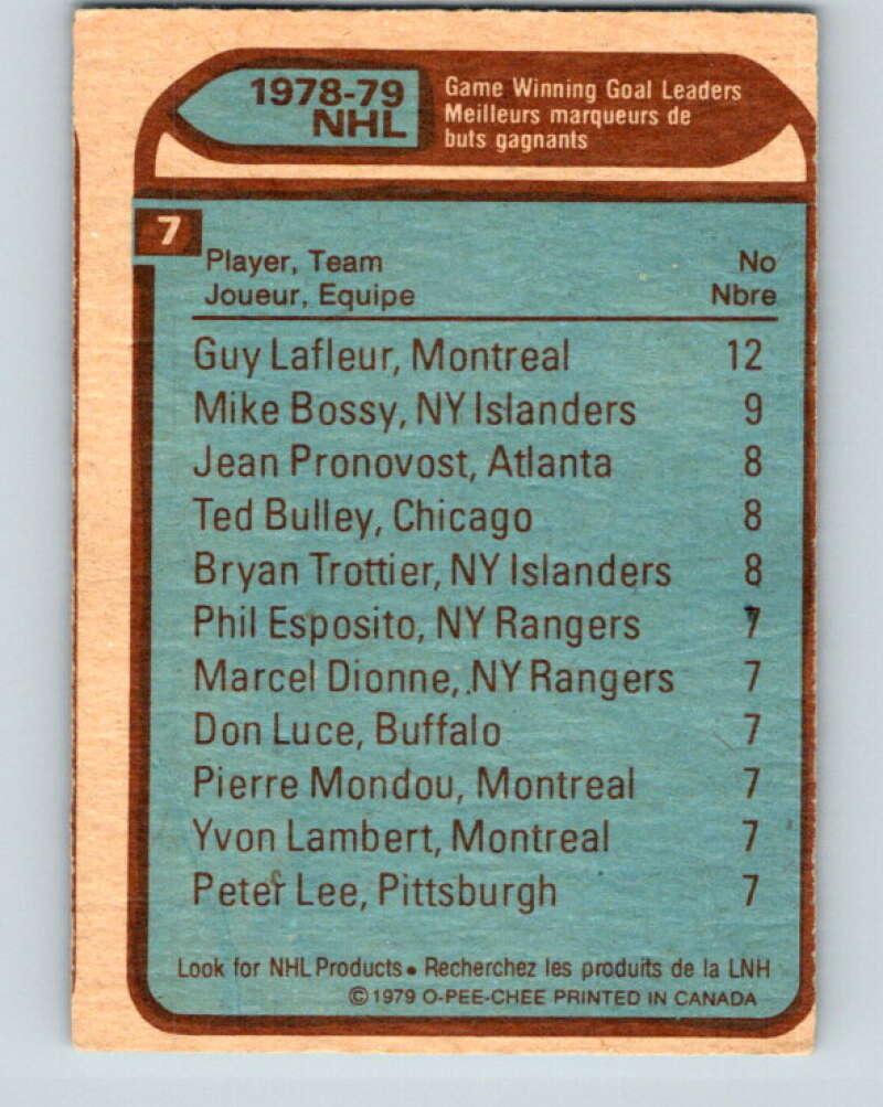 1979-80 O-Pee-Chee #7 Lafleur/Bossy/Trottier/Pronovost/Bulley V16768