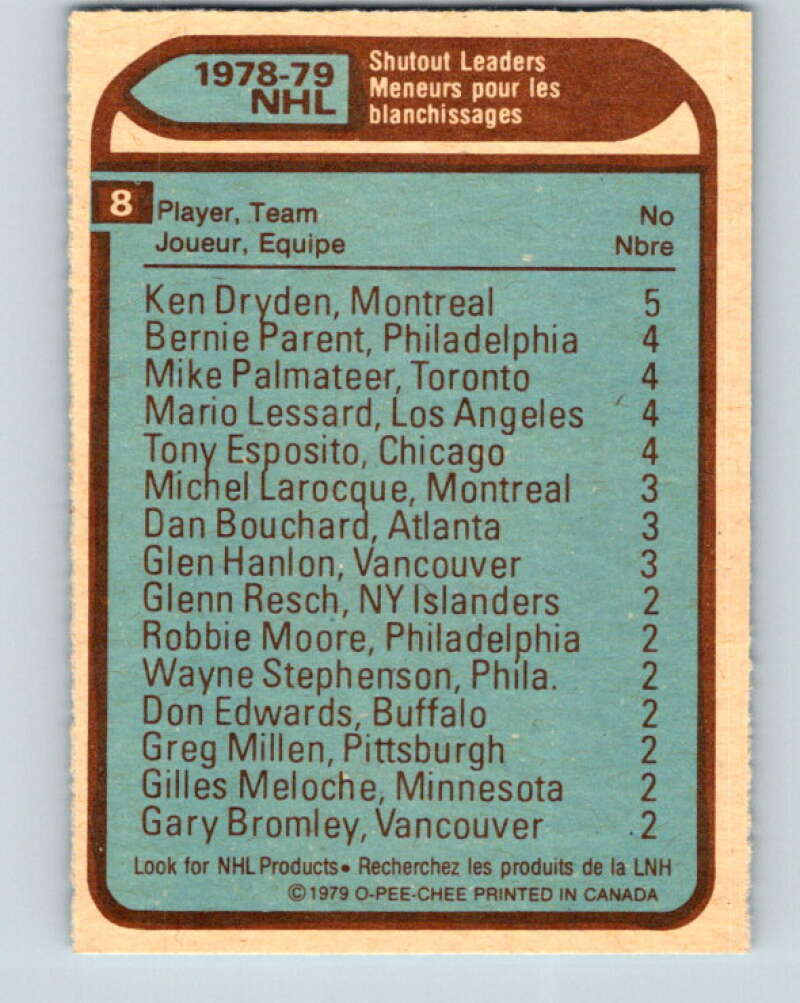 1979-80 O-Pee-Chee #8 Dryden/Esposito/Palmateer/Lessard/Parent V16781