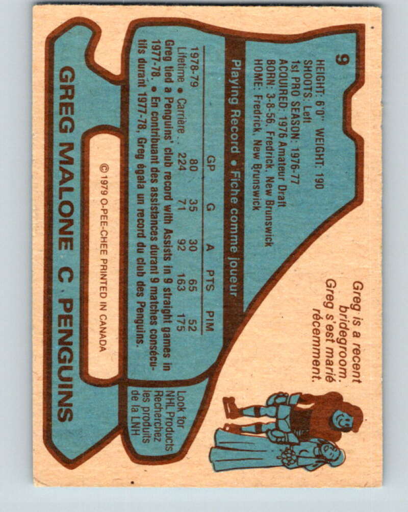 1979-80 O-Pee-Chee #9 Greg Malone Pittsburgh Penguins V16799