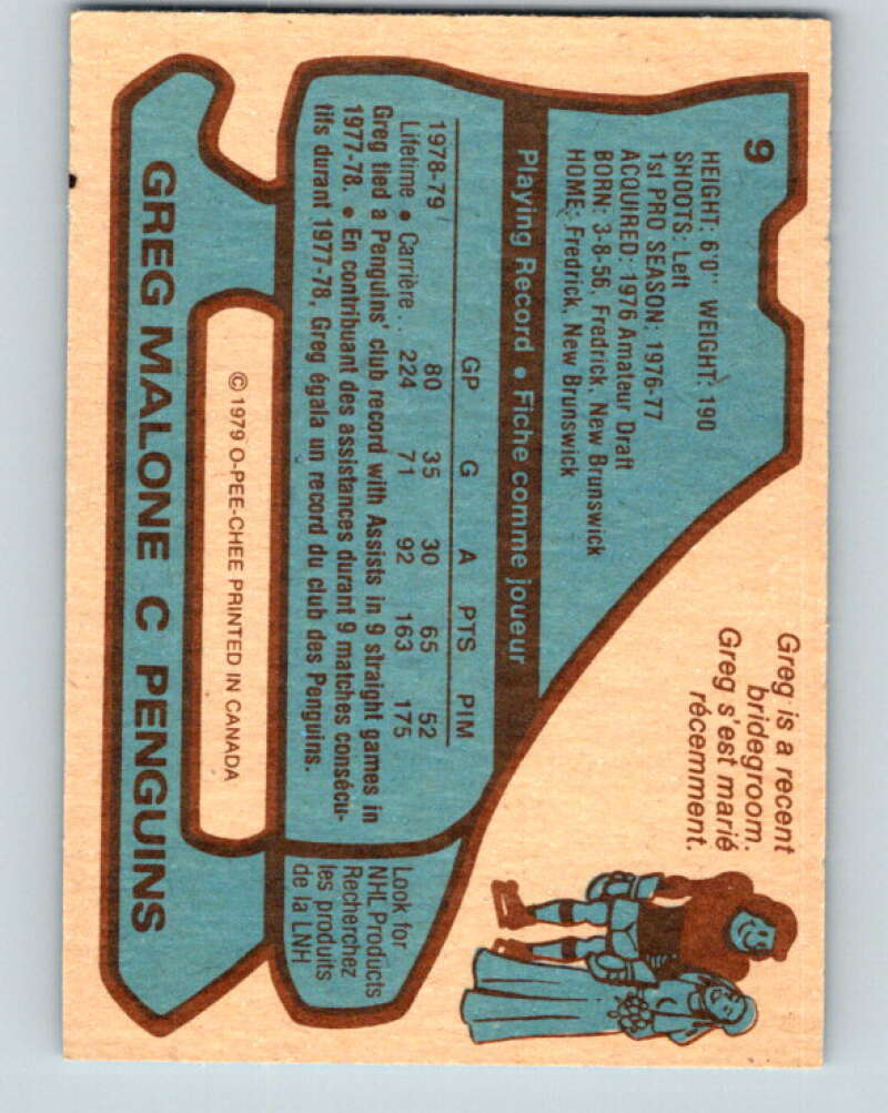 1979-80 O-Pee-Chee #9 Greg Malone Pittsburgh Penguins V16801