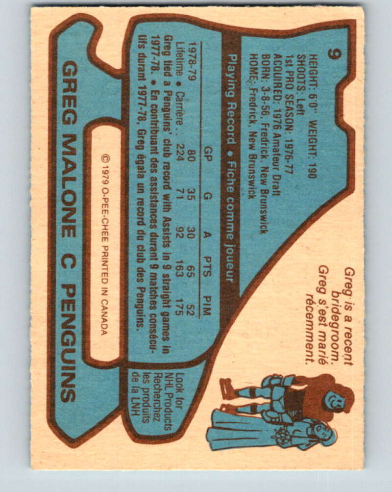 1979-80 O-Pee-Chee #9 Greg Malone Pittsburgh Penguins V16805