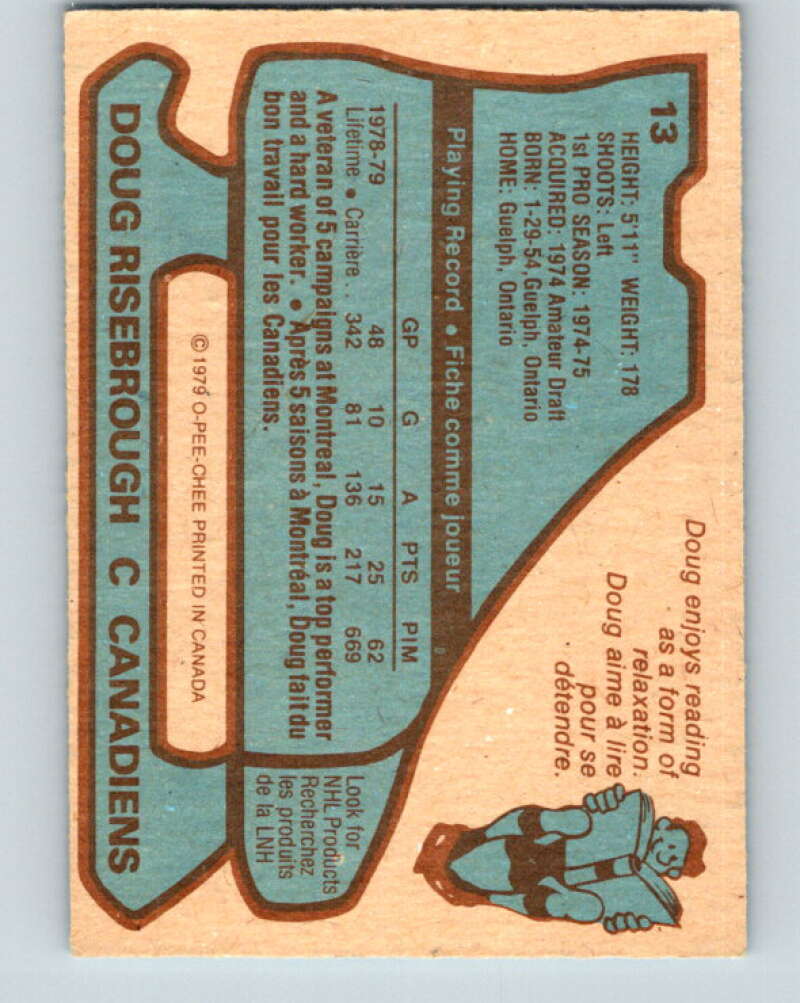 1979-80 O-Pee-Chee #13 Doug Risebrough Montreal Canadiens V16851