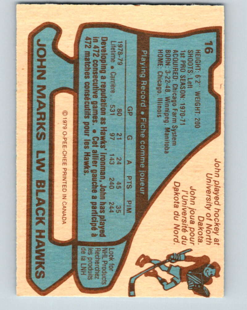 1979-80 O-Pee-Chee #16 John Marks Chicago Blackhawks V16887
