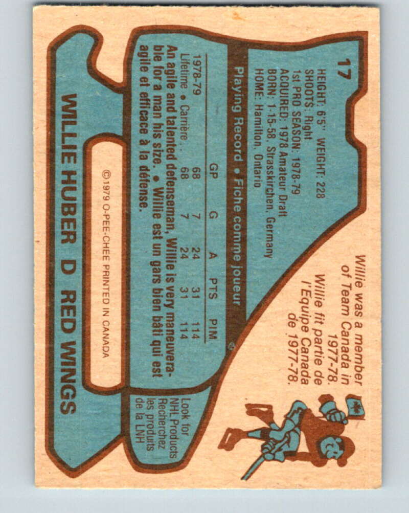 1979-80 O-Pee-Chee #17 Willie Huber RC Rookie Detroit Red Wings V16894