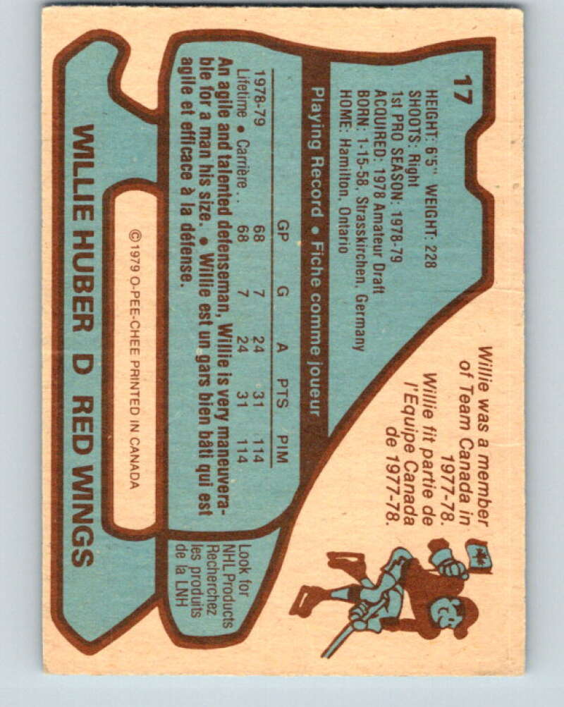 1979-80 O-Pee-Chee #17 Willie Huber RC Rookie Detroit Red Wings V16904