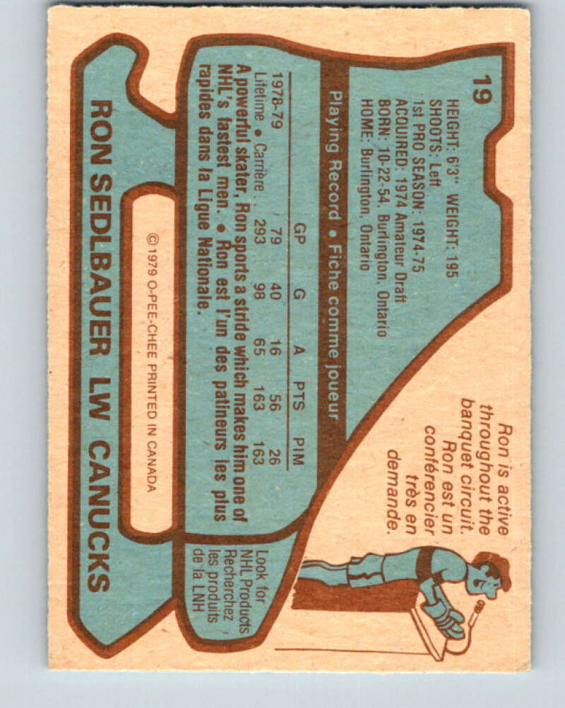 1979-80 O-Pee-Chee #19 Ron Sedlbauer Vancouver Canucks V16906