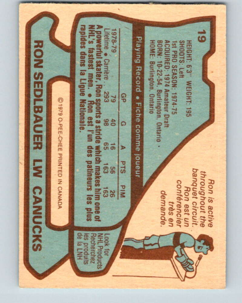 1979-80 O-Pee-Chee #19 Ron Sedlbauer Vancouver Canucks V16909