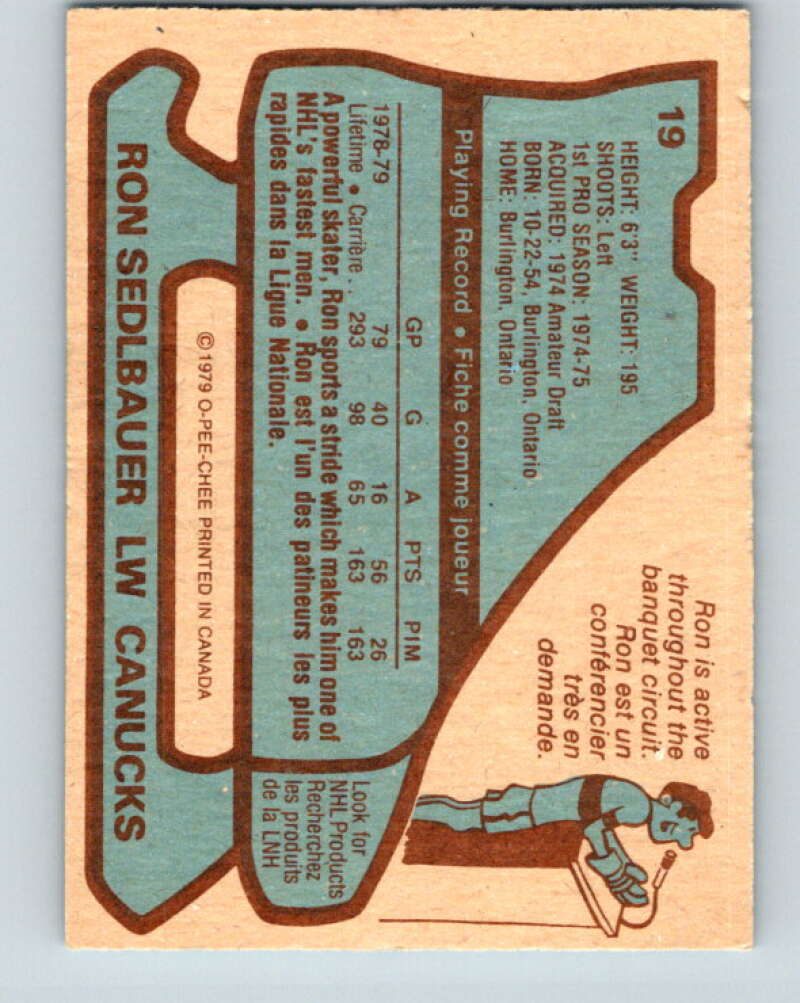 1979-80 O-Pee-Chee #19 Ron Sedlbauer Vancouver Canucks V16910