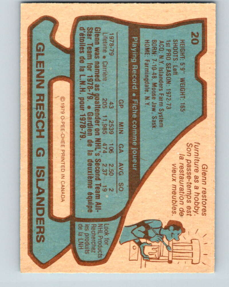1979-80 O-Pee-Chee #20 Glenn Resch AS New York Islanders V16917
