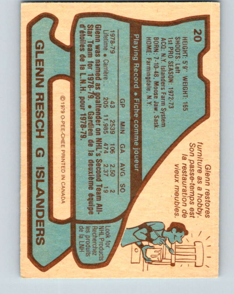1979-80 O-Pee-Chee #20 Glenn Resch AS New York Islanders V16919