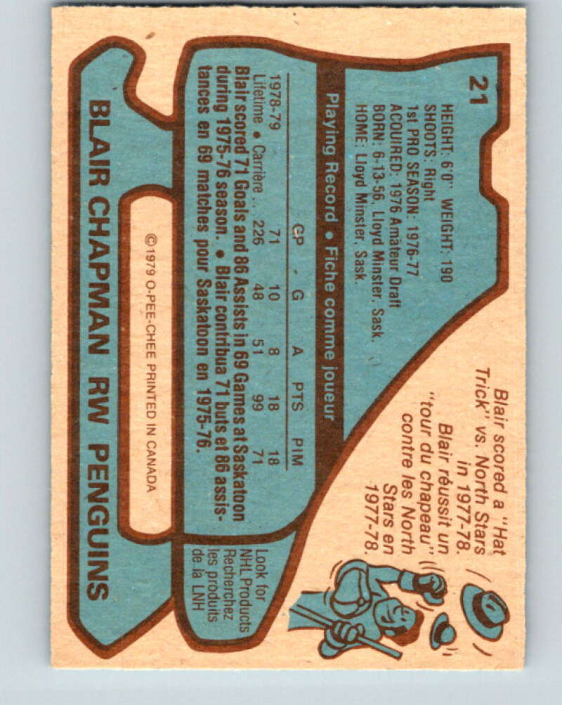 1979-80 O-Pee-Chee #21 Blair Chapman Pittsburgh Penguins V16923