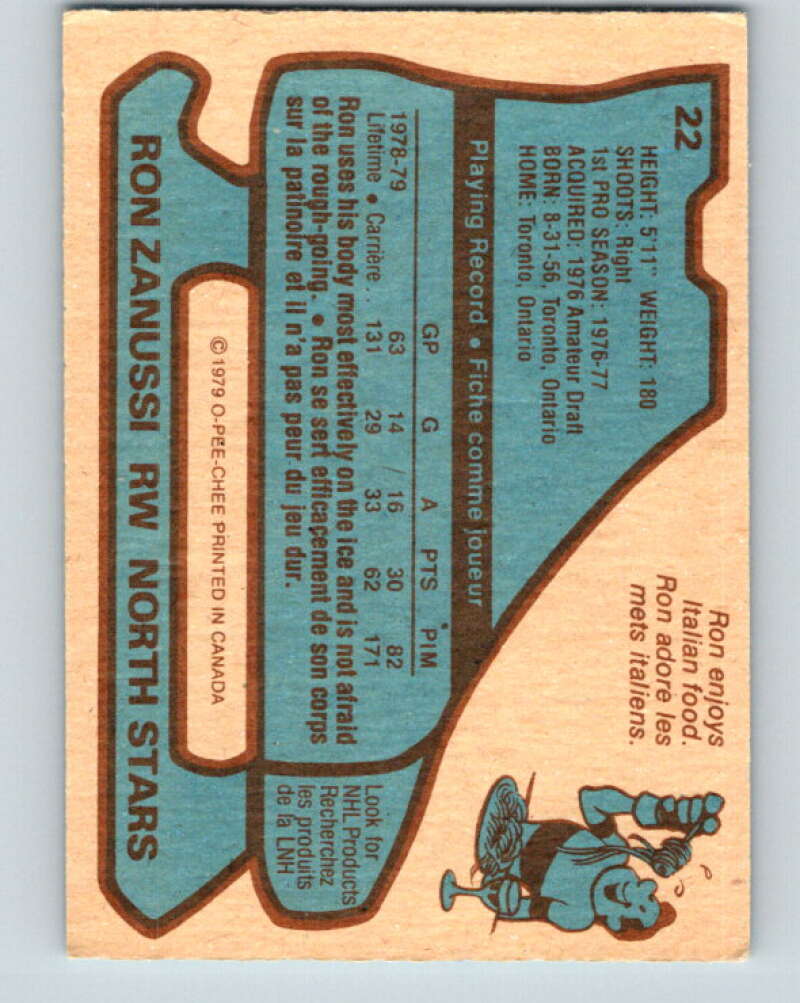1979-80 O-Pee-Chee #22 Ron Zanussi Minnesota North Stars V16934