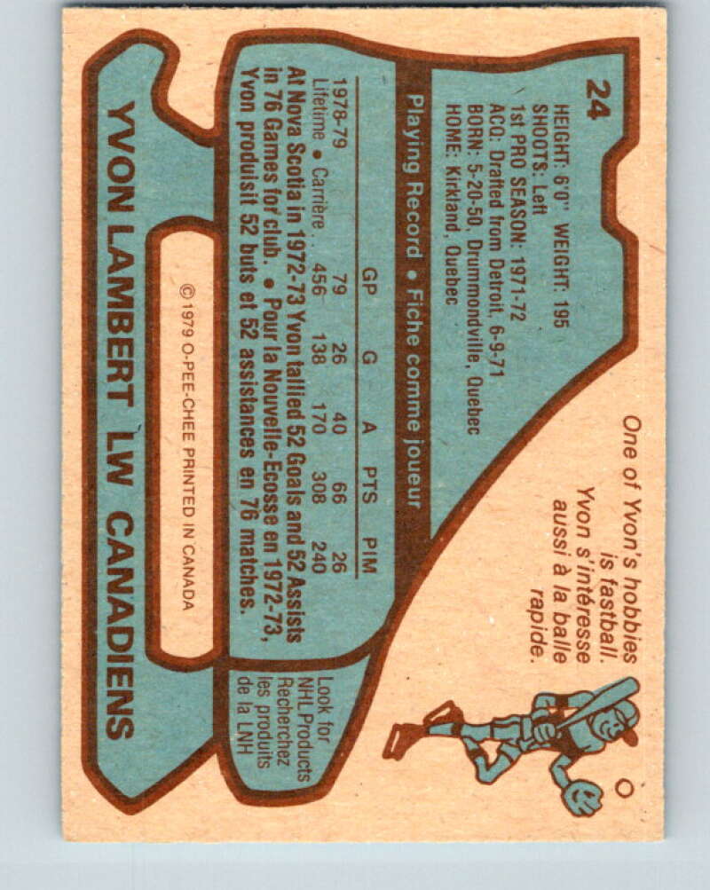 1979-80 O-Pee-Chee #24 Yvon Lambert Montreal Canadiens V16959