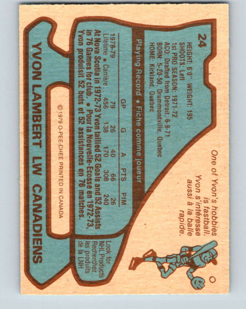 1979-80 O-Pee-Chee #24 Yvon Lambert Montreal Canadiens V16960