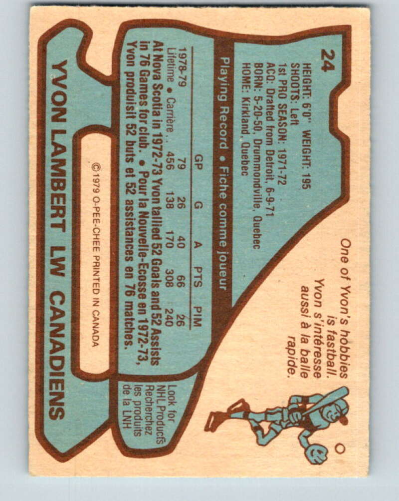 1979-80 O-Pee-Chee #24 Yvon Lambert Montreal Canadiens V16961