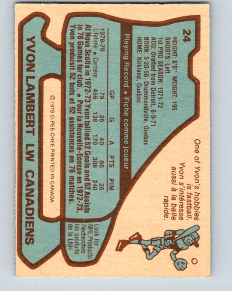 1979-80 O-Pee-Chee #24 Yvon Lambert Montreal Canadiens V16963