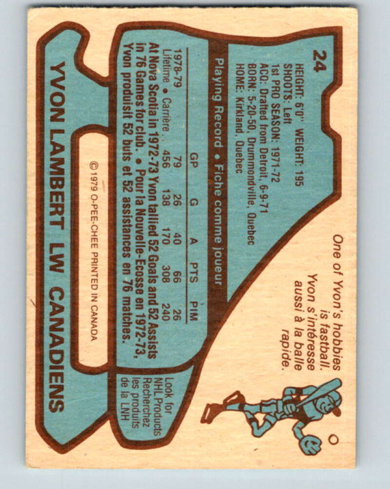1979-80 O-Pee-Chee #24 Yvon Lambert Montreal Canadiens V16964