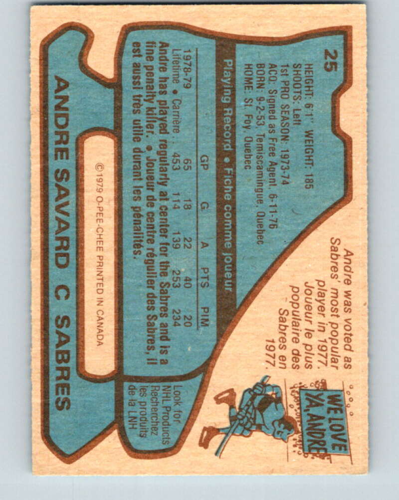1979-80 O-Pee-Chee #25 Andre Savard Buffalo Sabres V16969