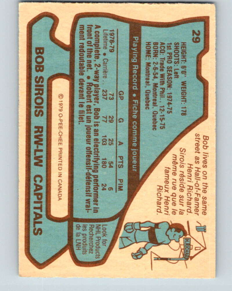 1979-80 O-Pee-Chee #29 Bob Sirois Washington Capitals V16988
