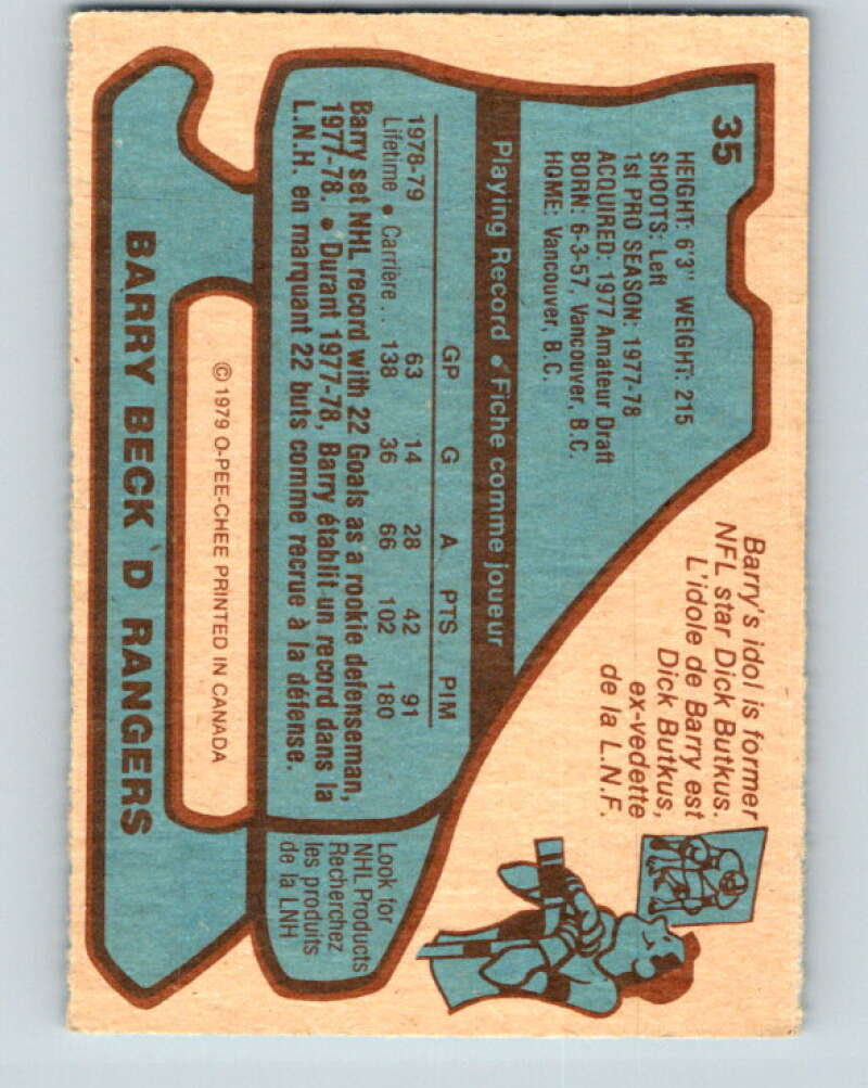 1979-80 O-Pee-Chee #35 Barry Beck New York Rangers V17059
