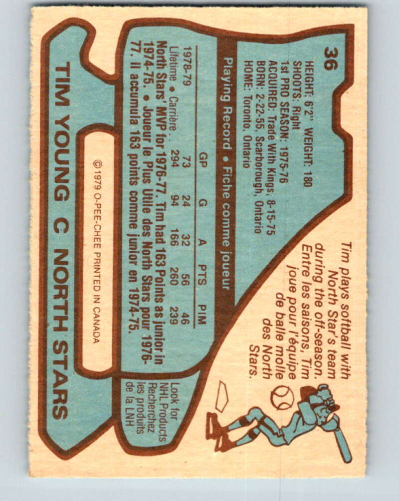 1979-80 O-Pee-Chee #36 Tim Young Minnesota North Stars V17067