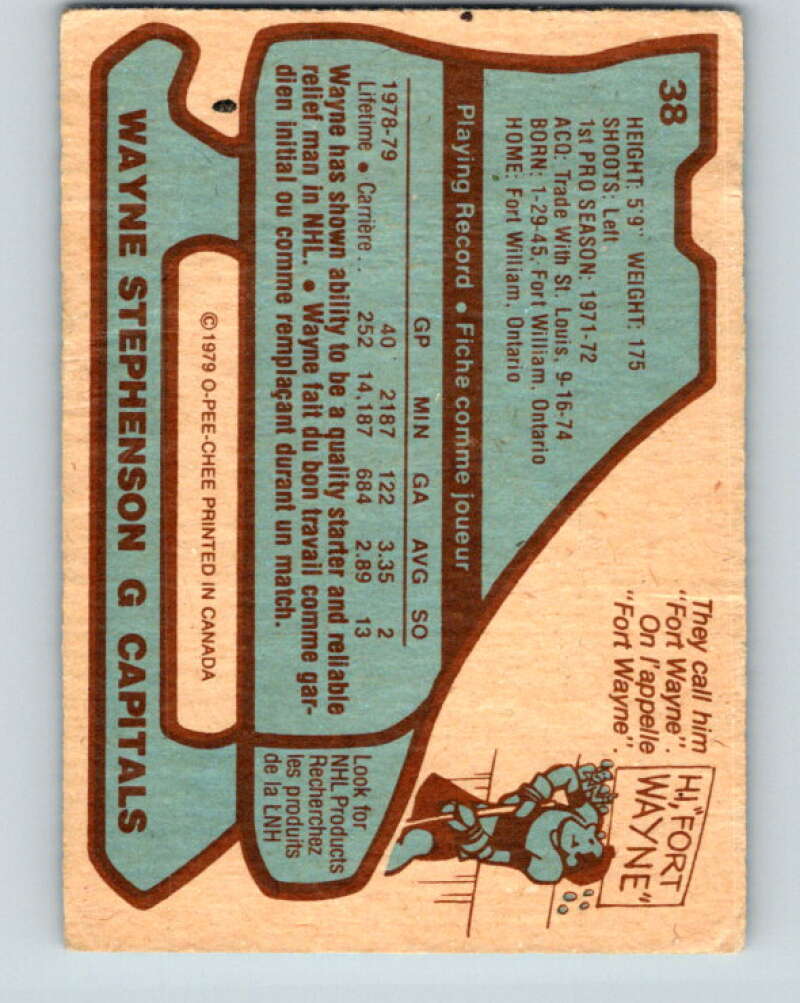 1979-80 O-Pee-Chee #38 Wayne Stephenson Washington Capitals V17084