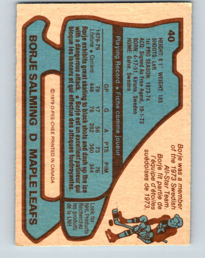 1979-80 O-Pee-Chee #40 Borje Salming AS Toronto Maple Leafs V17100