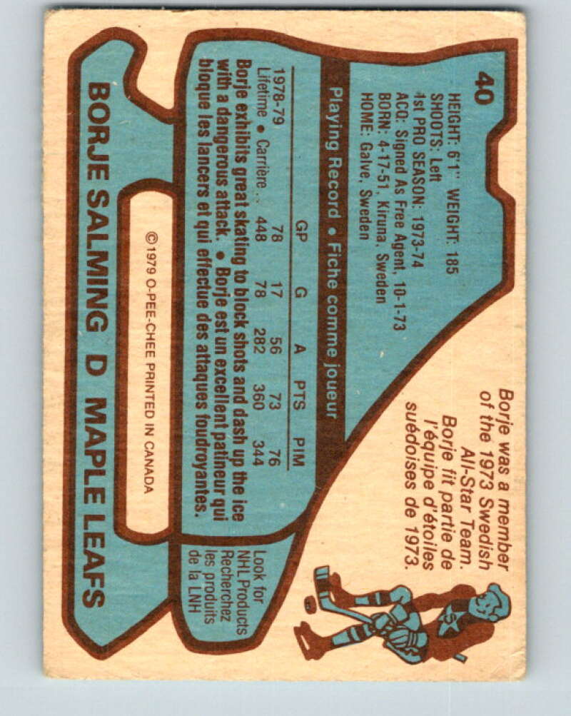 1979-80 O-Pee-Chee #40 Borje Salming AS Toronto Maple Leafs V17104