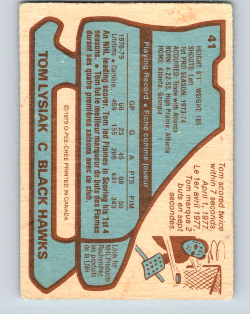 1979-80 O-Pee-Chee #41 Tom Lysiak Chicago Blackhawks V17114