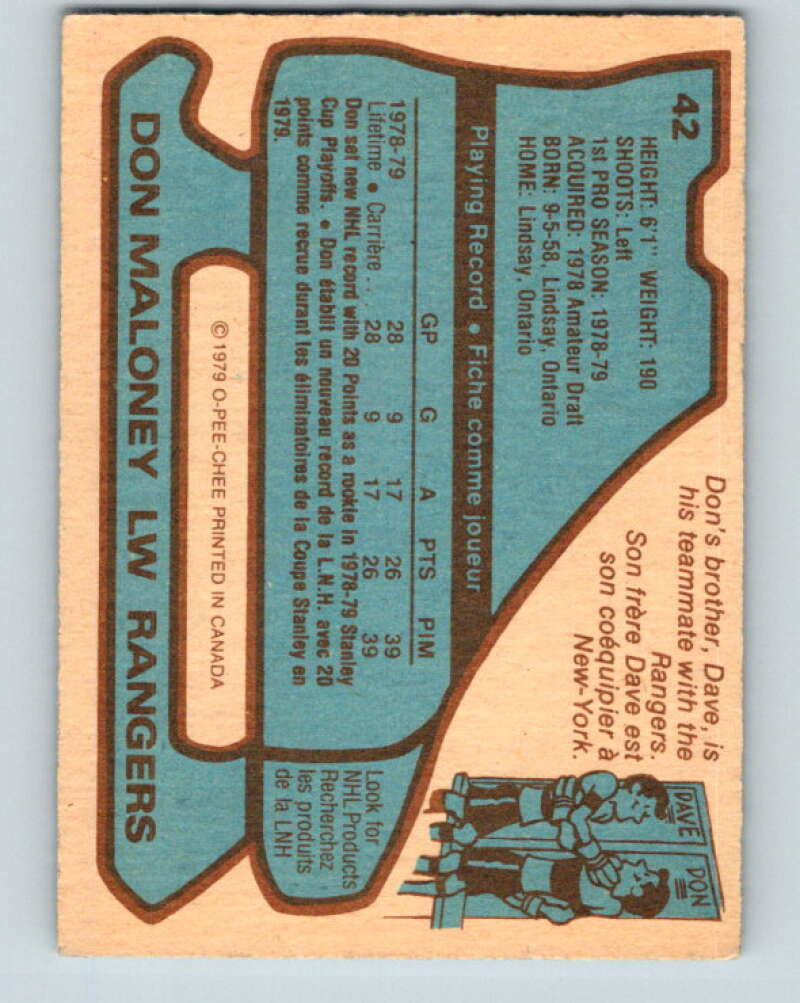 1979-80 O-Pee-Chee #42 Don Maloney RC Rookie New York Rangers V17119