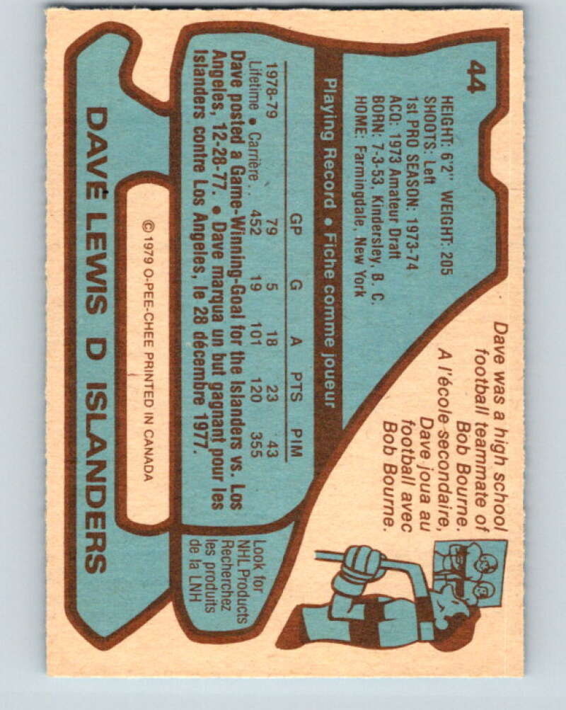 1979-80 O-Pee-Chee #44 Dave Lewis New York Islanders V17137