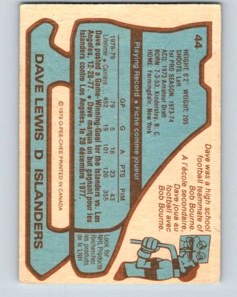 1979-80 O-Pee-Chee #44 Dave Lewis New York Islanders V17139