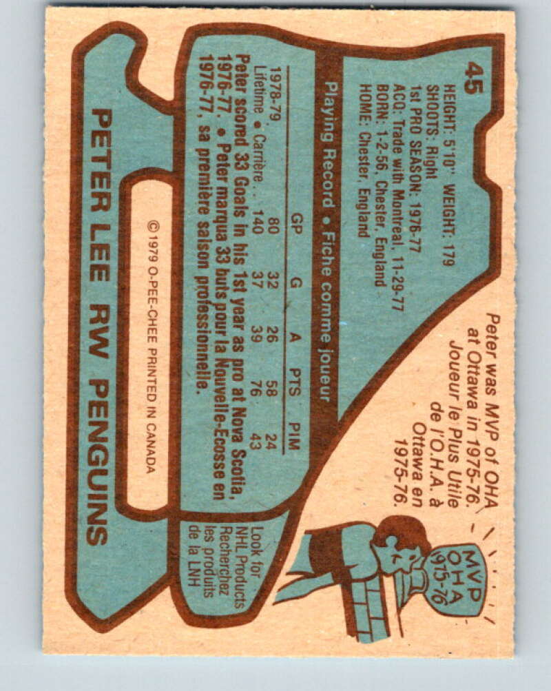 1979-80 O-Pee-Chee #45 Peter Lee Pittsburgh Penguins V17146