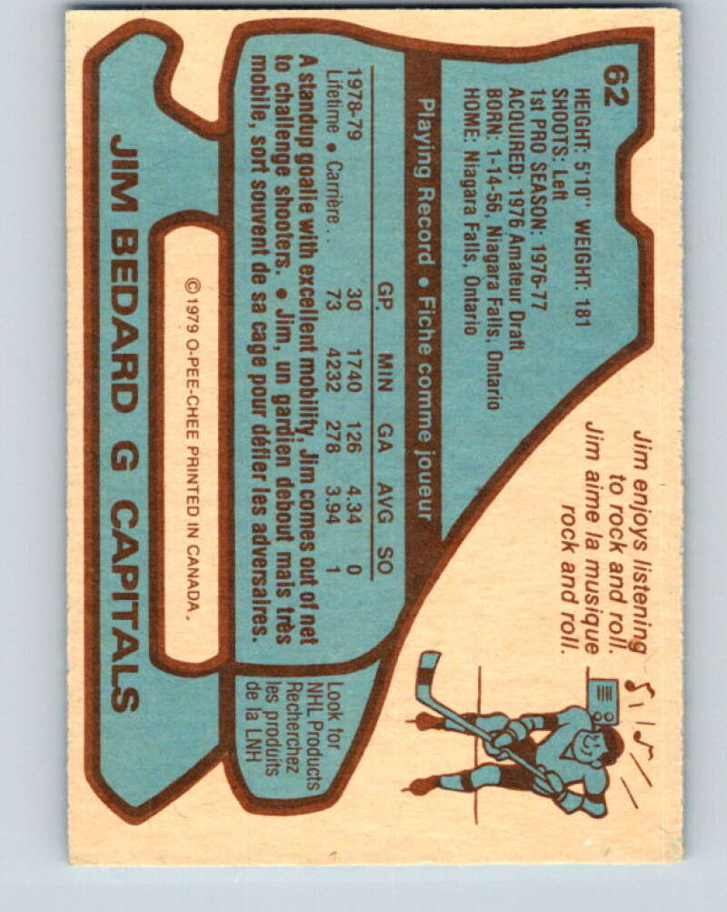1979-80 O-Pee-Chee #62 Jim Bedard Washington Capitals V17303