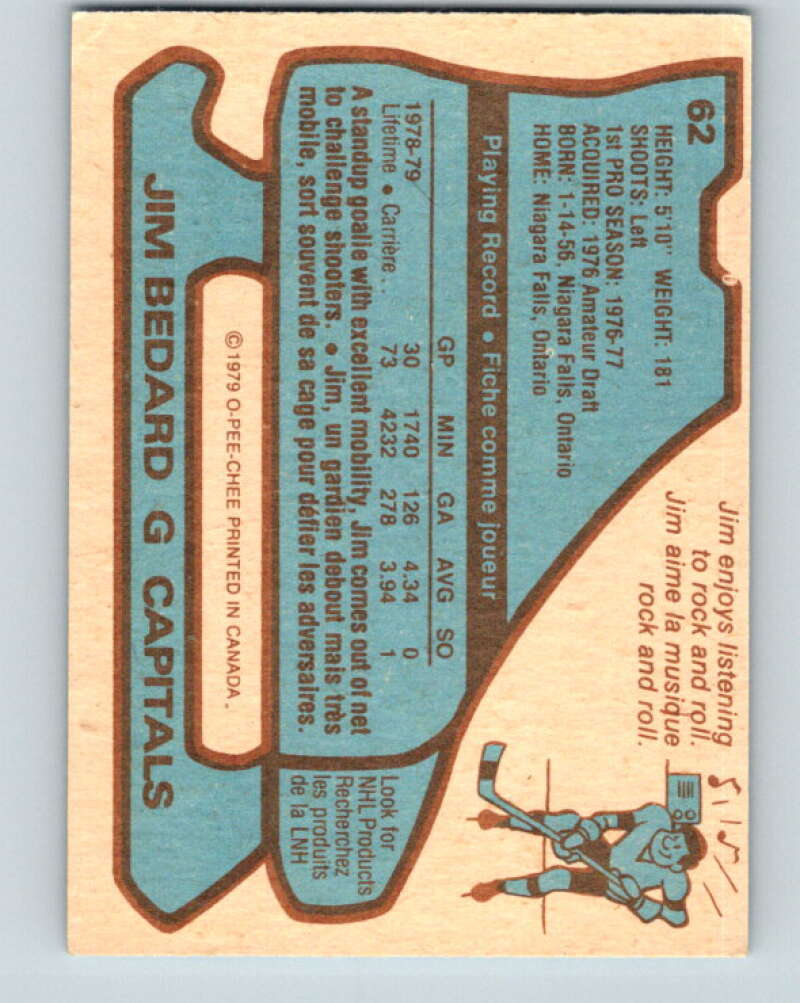1979-80 O-Pee-Chee #62 Jim Bedard Washington Capitals V17306