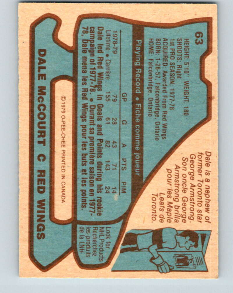 1979-80 O-Pee-Chee #63 Dale McCourt UER Detroit Red Wings V17320