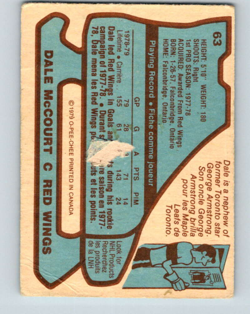 1979-80 O-Pee-Chee #63 Dale McCourt UER Detroit Red Wings V17322