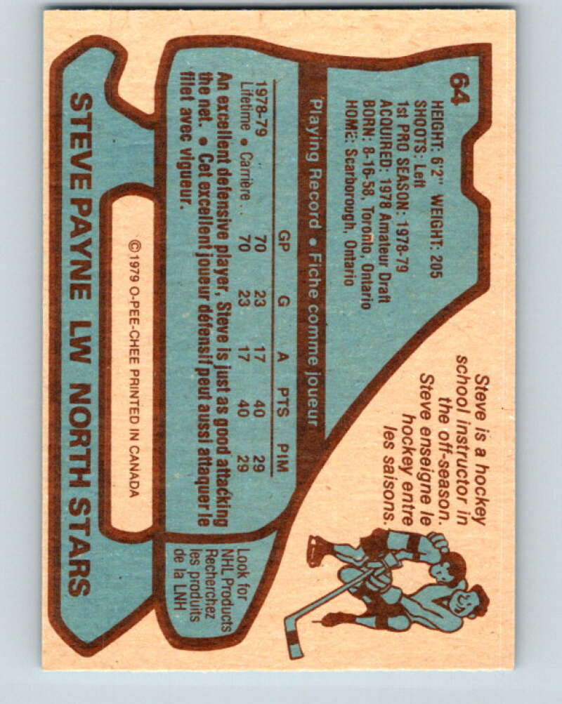 1979-80 O-Pee-Chee #64 Steve Payne RC Rookie Minnesota North Stars V17326