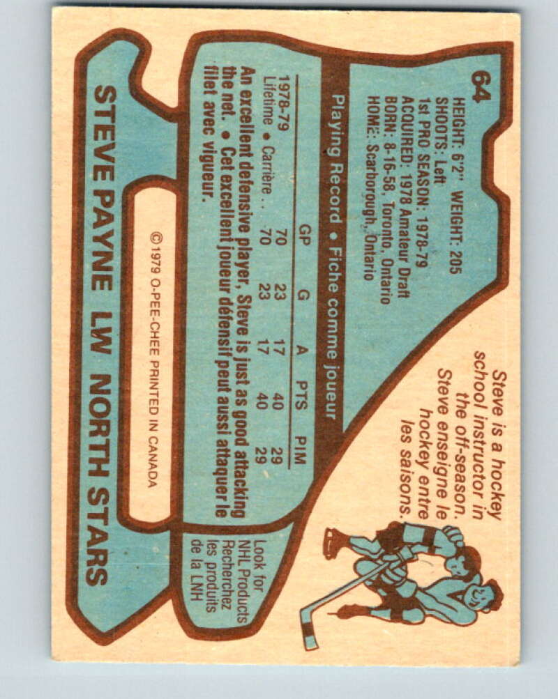 1979-80 O-Pee-Chee #64 Steve Payne RC Rookie Minnesota North Stars V17331