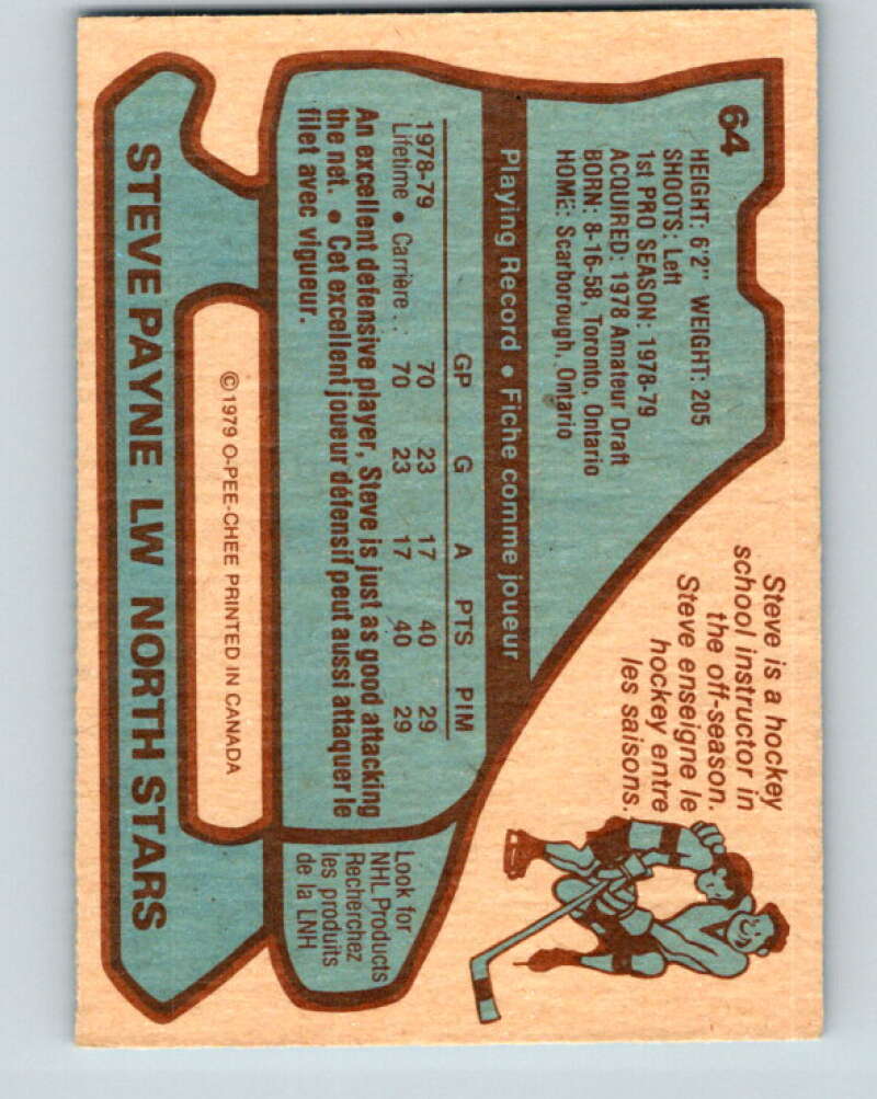 1979-80 O-Pee-Chee #64 Steve Payne RC Rookie Minnesota North Stars V17333