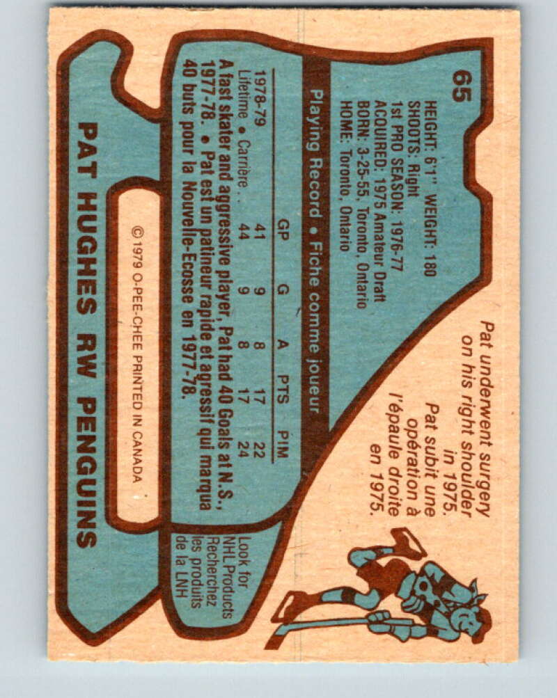 1979-80 O-Pee-Chee #65 Pat Hughes RC Rookie Pittsburgh Penguins V17341