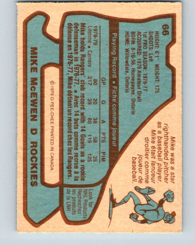 1979-80 O-Pee-Chee #66 Mike McEwen Colorado Rockies V17352
