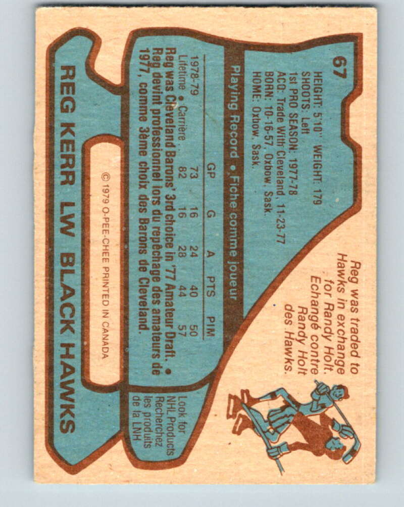 1979-80 O-Pee-Chee #67 Reg Kerr RC Rookie Chicago Blackhawks V17360